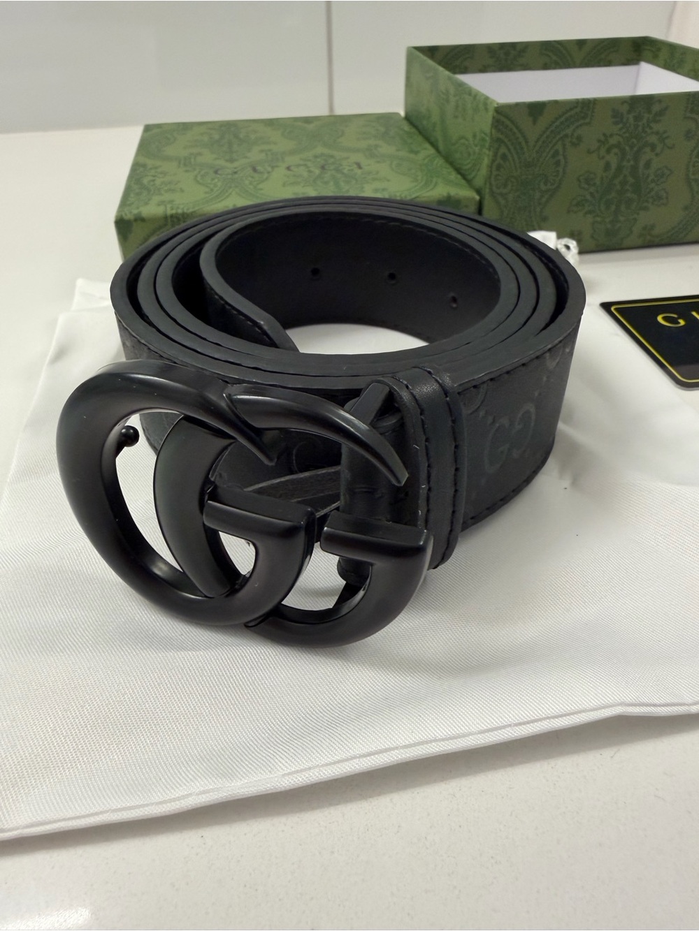 Gucci Black GG Embossed Leather Belt